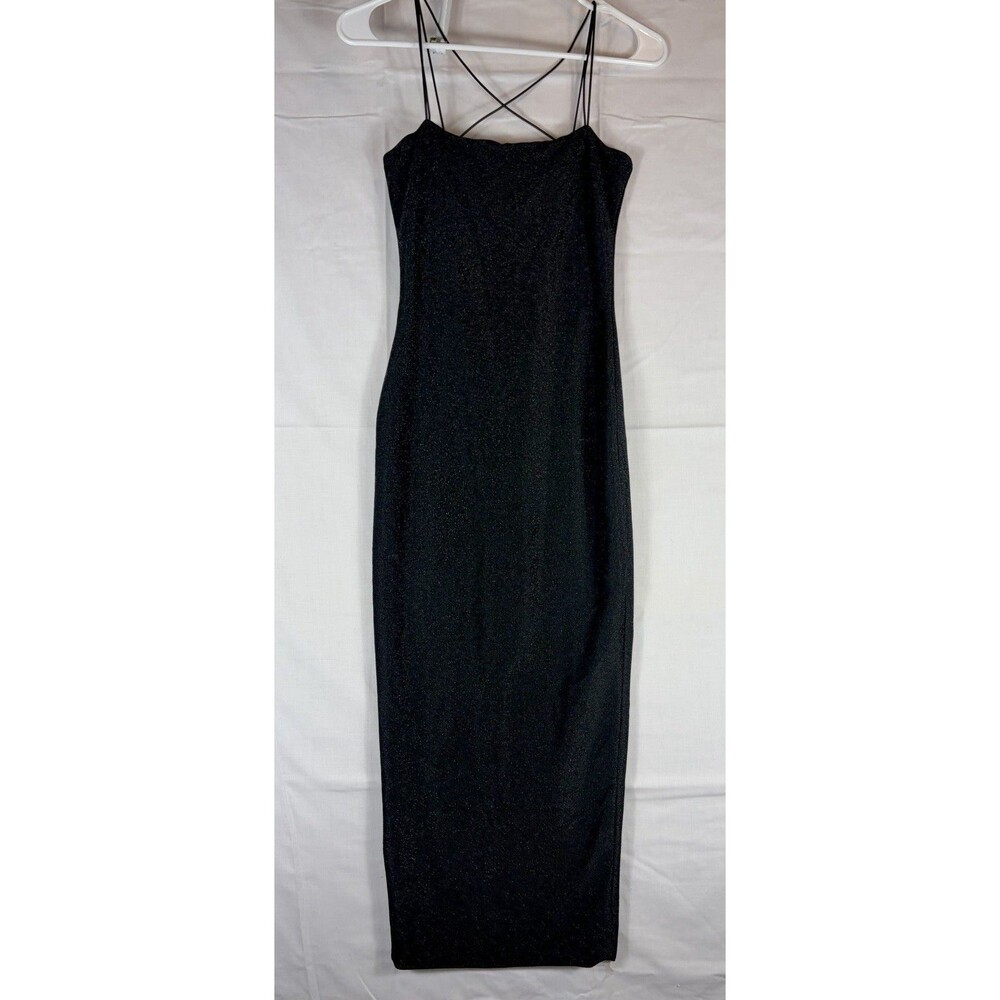 Luvalot Sheath Dress Spaghetti Crossed Straps Black With Sparkles Women’s Size 4